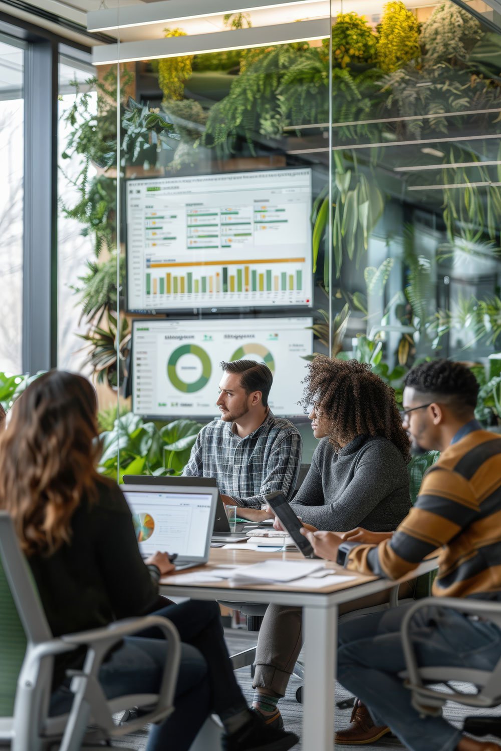 diverse-team-professionals-collaborating-project-modern-green-office-